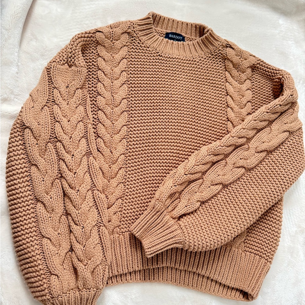 Bardot  Brown Cable Knit Crewneck Sweater